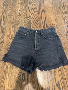 Agolde Dee Black High-Waist Frayed Denim Shorts